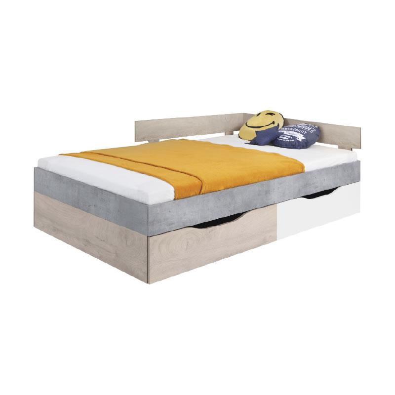 Studentská postel Sigma 16 - beton / bílý lux / dub ( 120 x 200 cm )